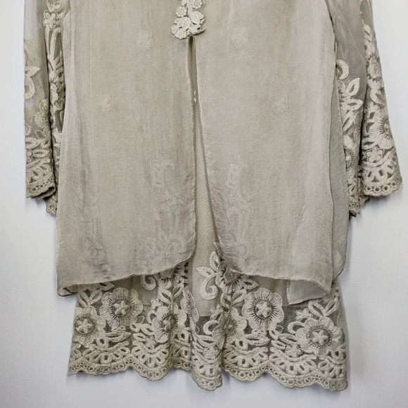 Feratelli Sheer Lace Layered Long Flowy Top Green Lagenlook Fairycore Size Small - Picture 5 of 13